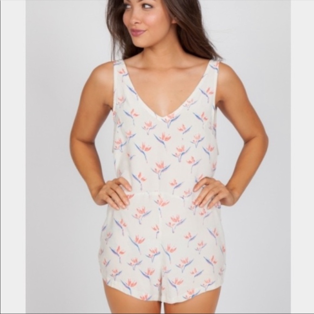 acacia swimwear Cream Floral V-Neck Romper